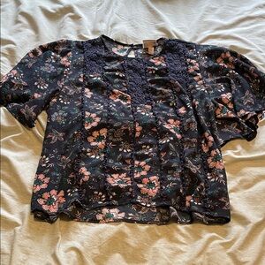 Knox Rose Navy and Pink Floral Blouse